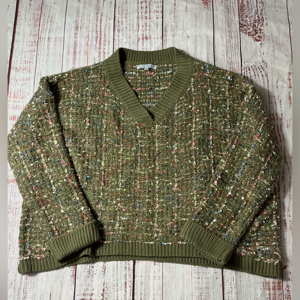 FAVLUX Olive Knit Sweater with Multicolor Accents